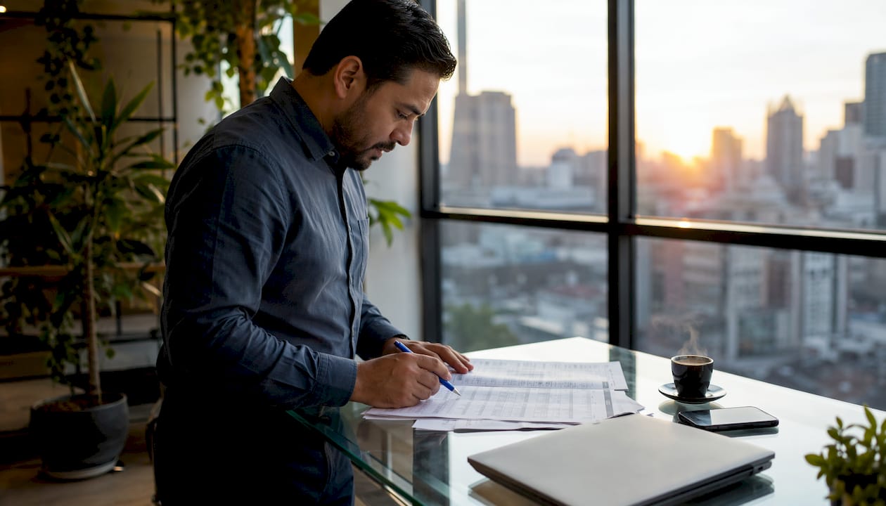 Logistics manager analyzing freight contract pricing details