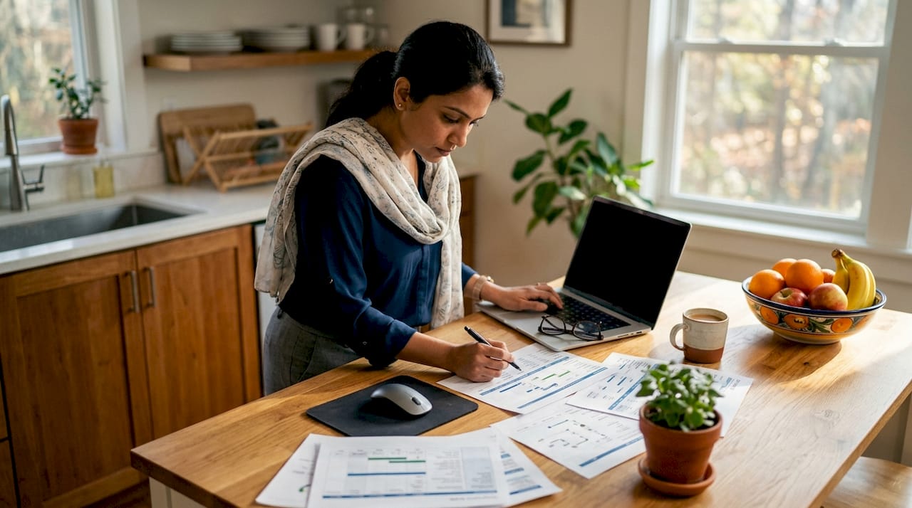 Logistics manager reviewing shipment schedules at home