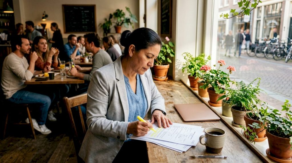 Woman reviewing export compliance documents