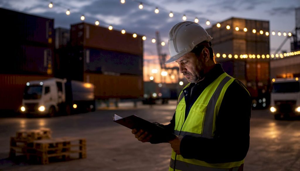 Logistics manager at busy freight terminal