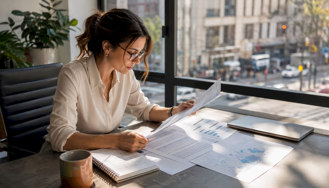 Logistics manager reviewing shipping invoices