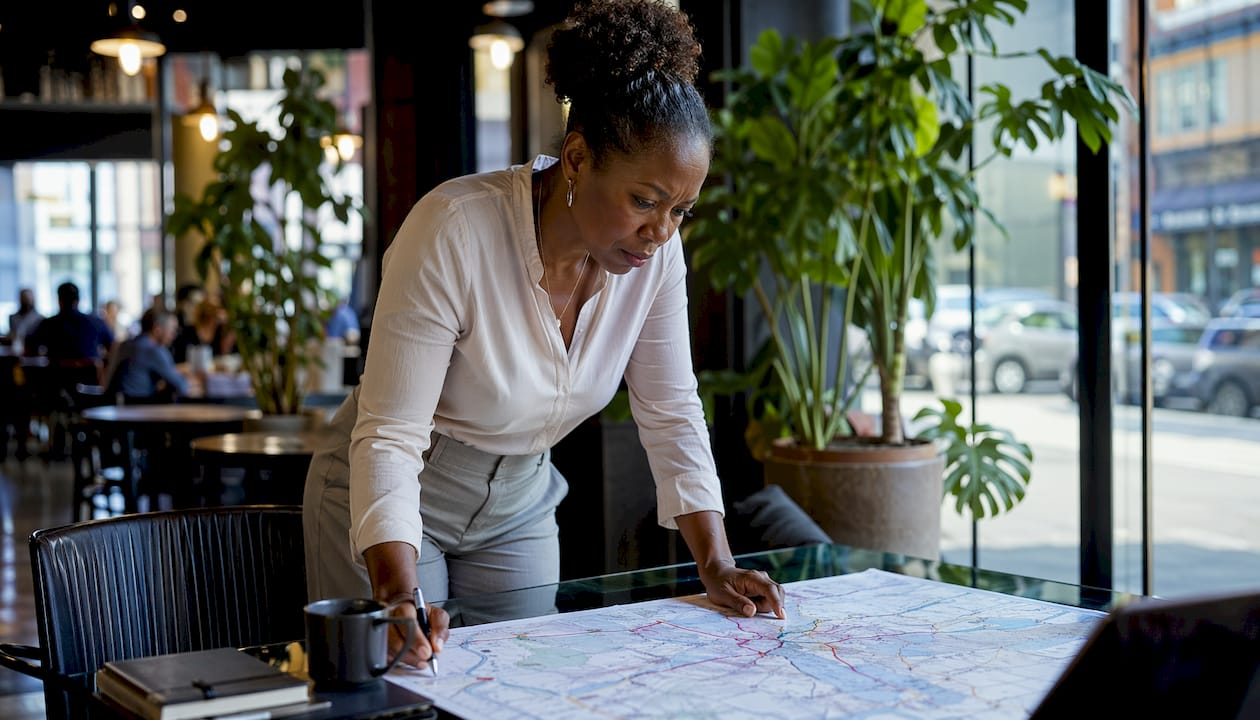Logistics manager reviewing supply chain map