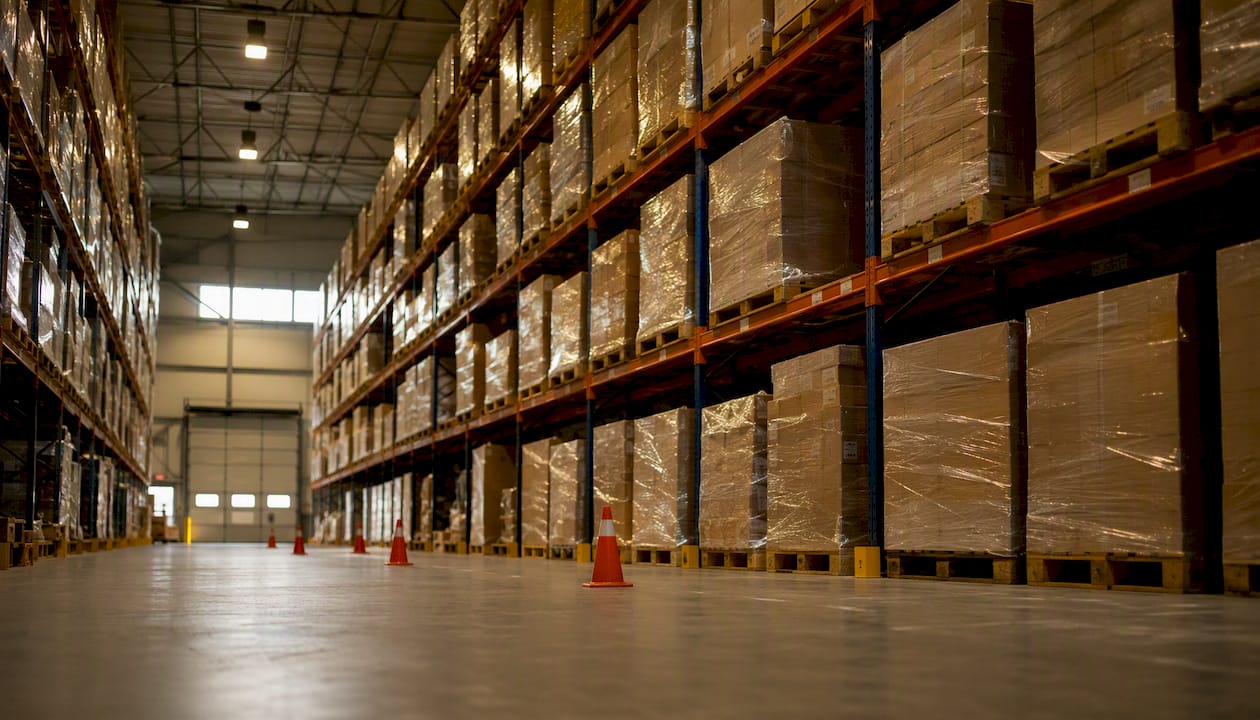 Inside a bonded warehouse storage area