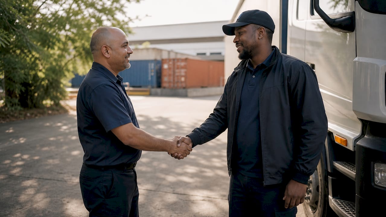 Supervisor and truck driver swapping work shifts