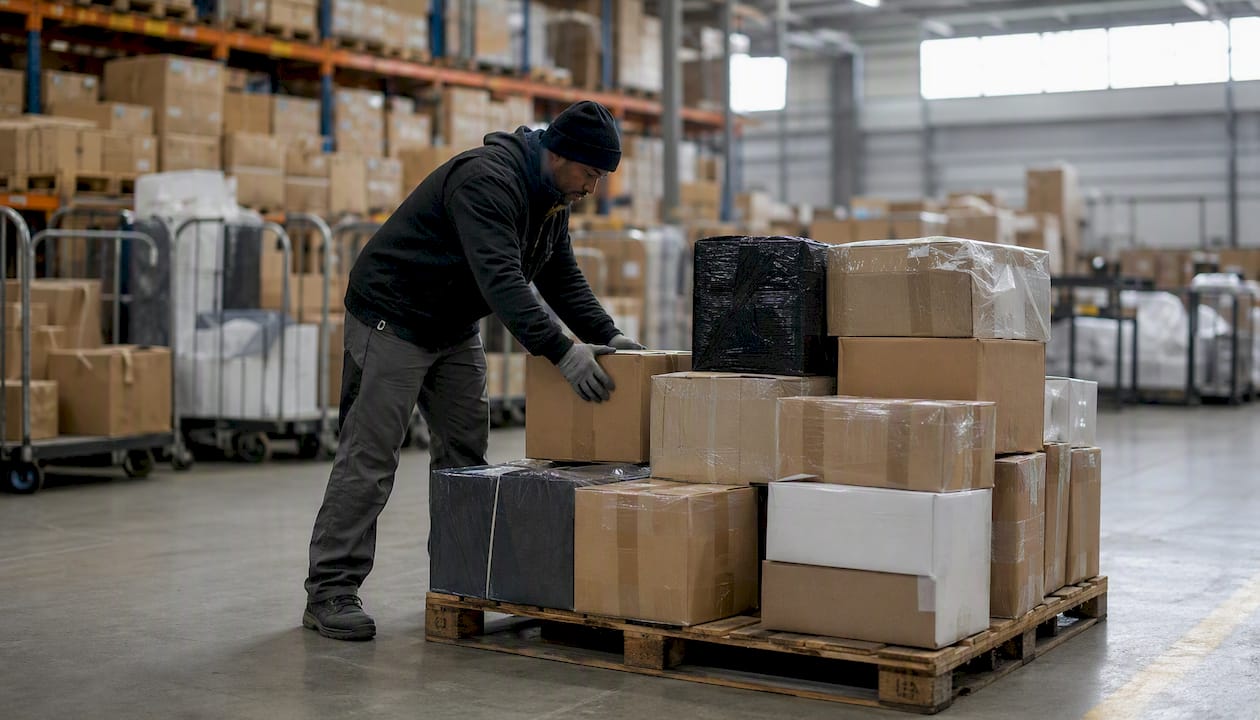 Freight packages combined at consolidation hub