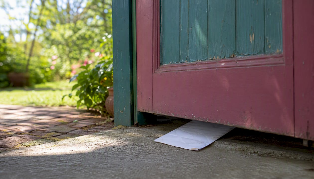 Delivery attempt notice slip at doorstep