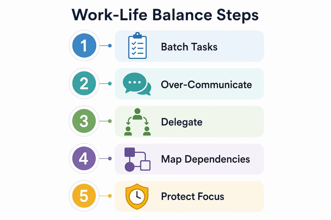 Infographic illustrating key work-life balance steps for logistics leaders