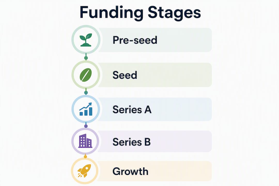 Infographic displaying startup funding stages flow