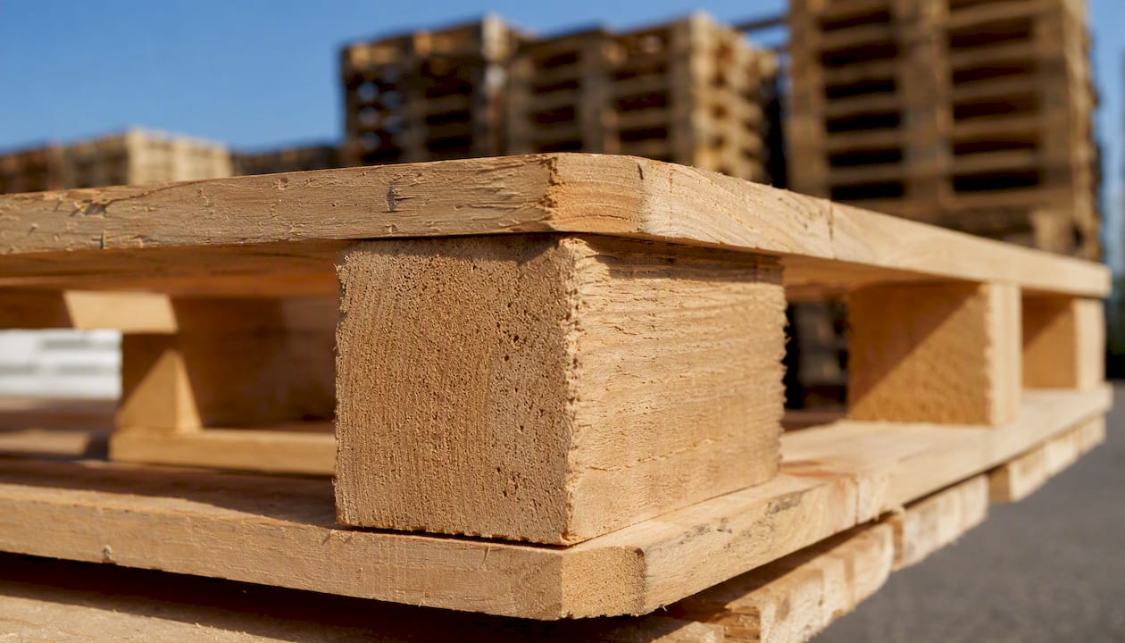 Close-up of wooden block pallet construction
