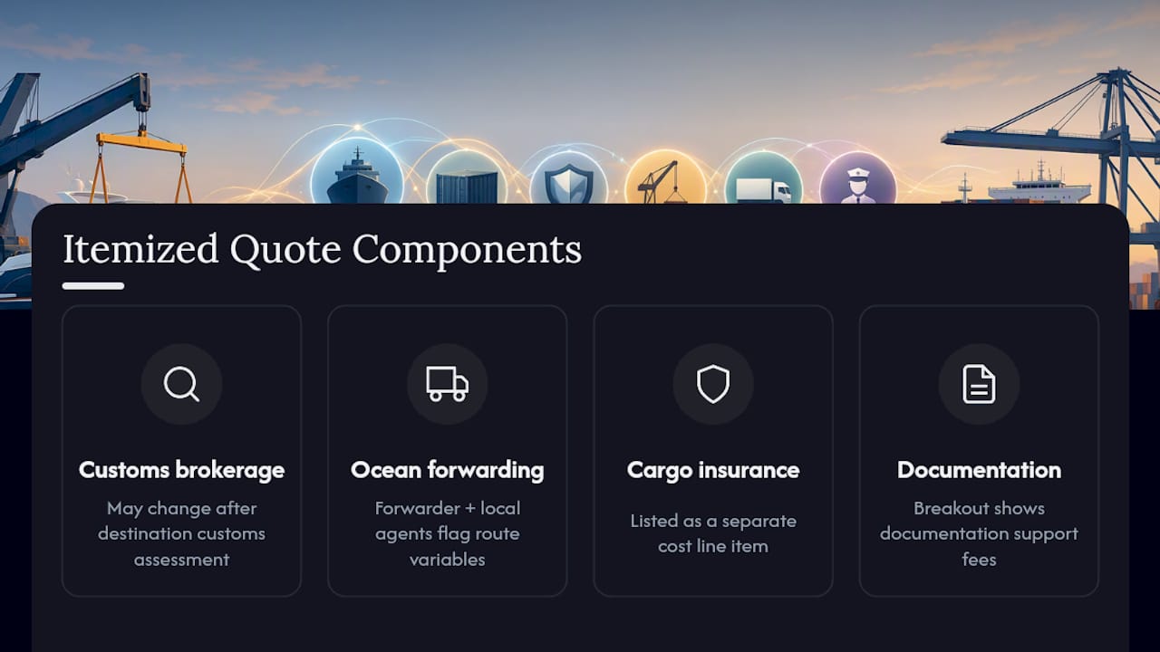 Itemized boat shipping cost components