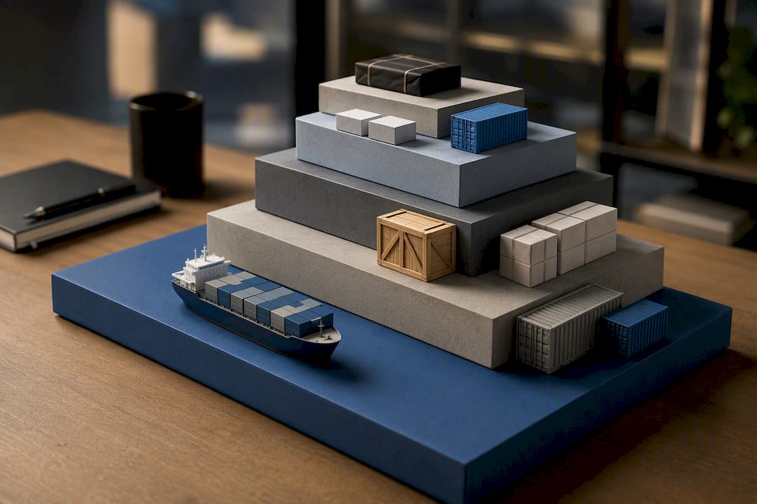 Layered illustration of international freight costs