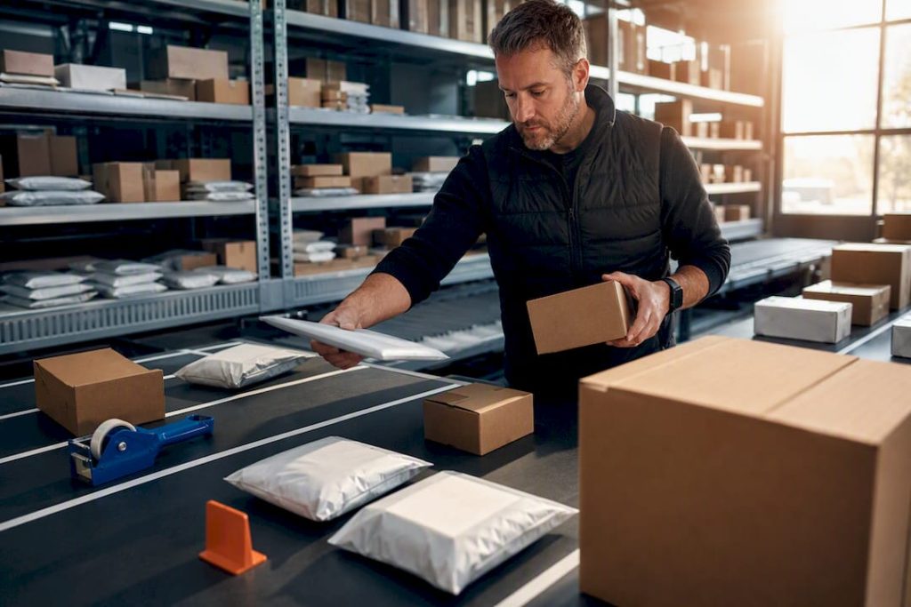 Manager auditing ecommerce shipping parcels