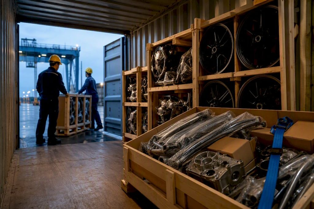 CKD motorcycle components loaded into container