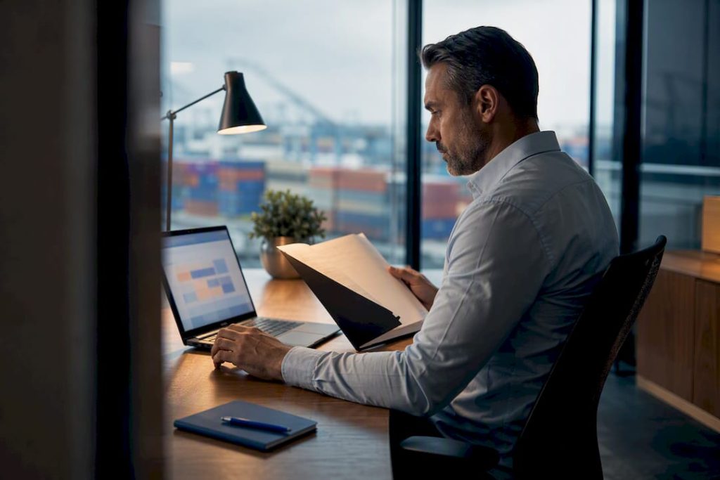 Buyer verifying remote logistics provider credentials