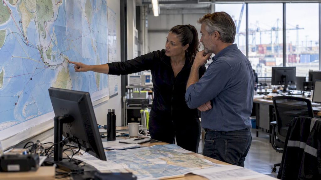 Logistics managers comparing resilient network scenarios